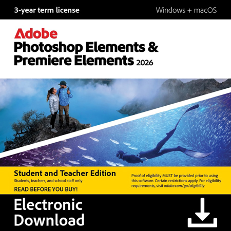 Adobe Photoshop & Premiere Elements 2026 Student & Teacher Edition 3-Year License, Download