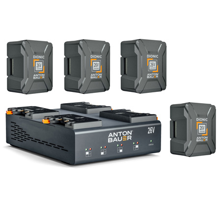 Anton Bauer Dionic 26V LP4 Quad Gold Mount Plus Charger,Bundle with 4x Batteries