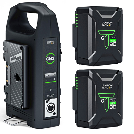 Anton Bauer 2x Titon Micro 90 14.4V 94Wh Gold Mount Lithium-Ion Battery, Bundle with GM2 Dual Charger