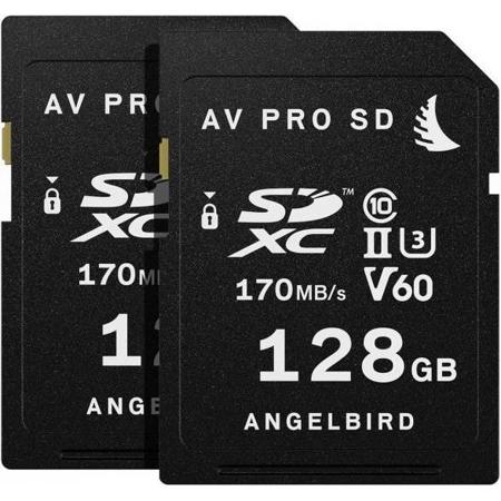 Angelbird AV Pro 128GB UHS-II Class 10 U3 V60 SDXC Memory Card, 2 Pack