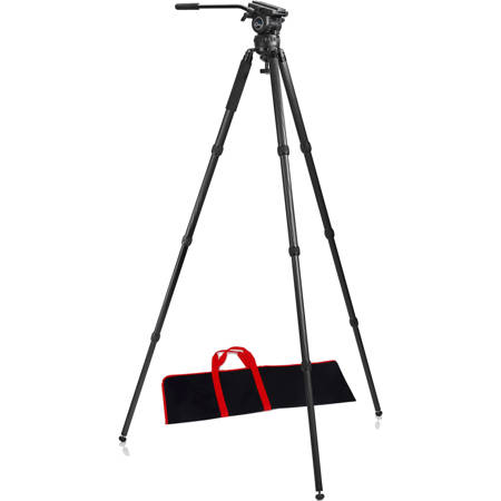 Acebil CS-48CT1064 4-Section Carbon Fiber Tripod with Fluid Head, Black