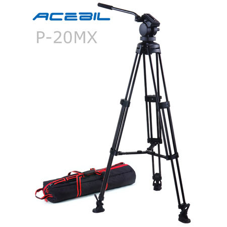 Acebil P-20MX Professional 2-Section Al Tripod, H20 Fluid Head, S-3 Mid Spreader