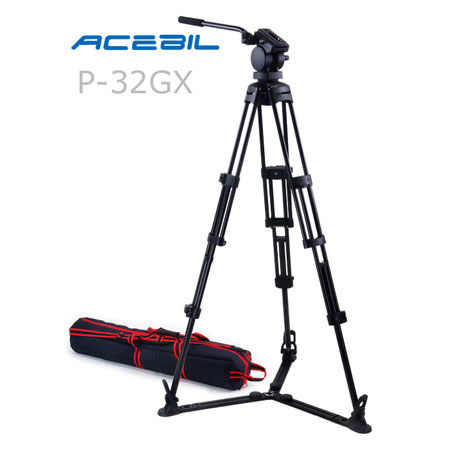 Acebil P-32GX Professional 3-Section Al Tripod w/H30 Fluid Head, GS-3 Spreader