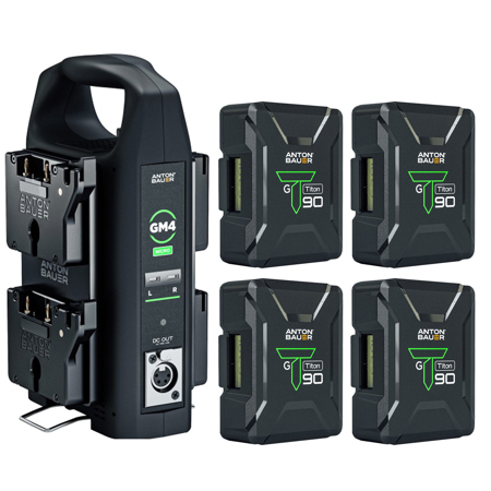 Anton Bauer Titon 90 92Wh 14.4V Gold Mount Lithium-Ion Battery, 4-Pack, Bundle with GM4 4-Position Micro Battery Charger