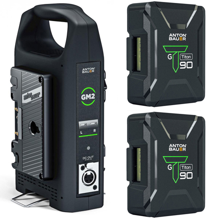 Anton Bauer Titon 90 14.4V 92Wh Gold Mount Lithium-Ion Battery, 2-Pack, Bundle with GM2 Dual Charger