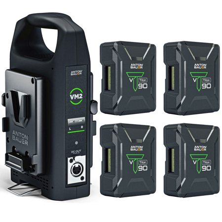 Anton Bauer Titon 90 92Wh V-Mount Li-Ion Battery, 4-Pack, with VM2 Dual Charger