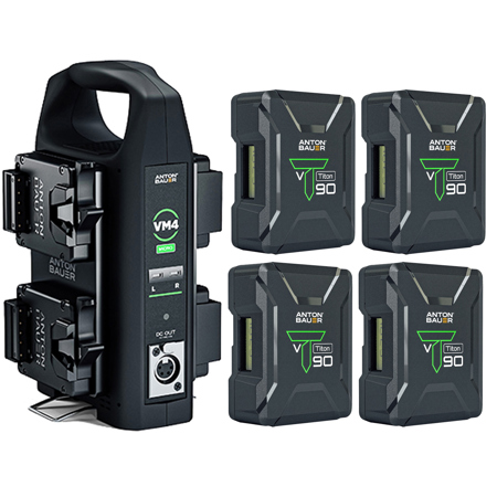 Anton Bauer Titon 90 92Wh V-Mount Battery, 4-Pack, with VM2 4-Position Charger