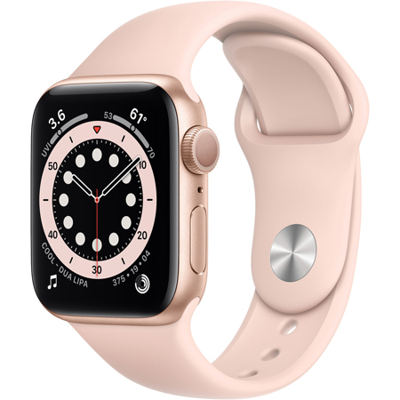 Apple Watch Series 6 GPS, 44mm Gold Aluminum Case, Pink Sand Sport Band, Regular