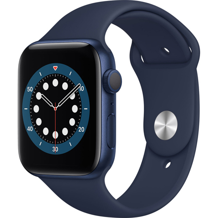 Apple Watch Series 6 GPS, 44mm Blue Aluminum Case, Deep Navy Sport Band, Regular