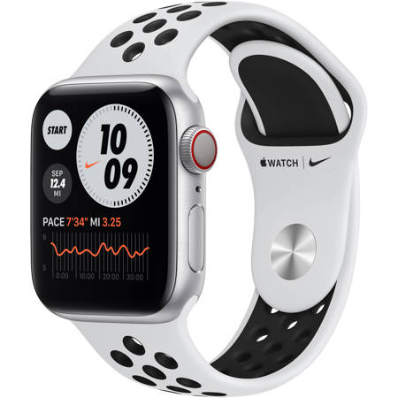 Apple Watch Nike 6 GPS+Cel, 40mm Silver AL Case w/Pure Platinum Sport Band, Reg