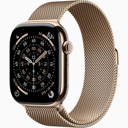 Apple Watch Series 11 GPS + Cellular 42mm Gold Titanium Case Gold Milanese Loop Adjustable Strap