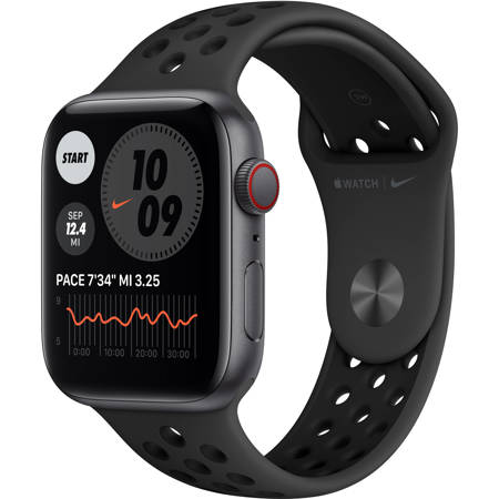 Apple Watch Nike SE GPS+Cel, 44mm Space Gray AL Case, Anthracite Sport Band, Reg