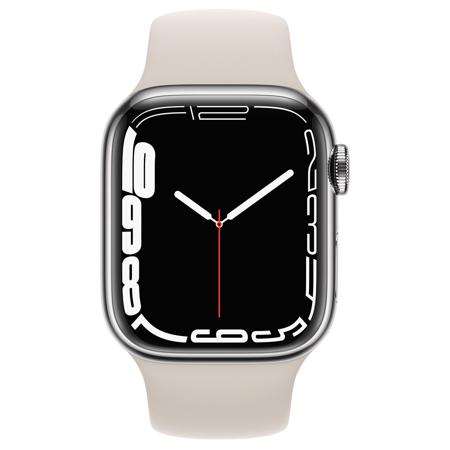 Apple Watch Series 7 GPS+Cell, 41mm Silver SS Case, Starlight Sport Band, Reg