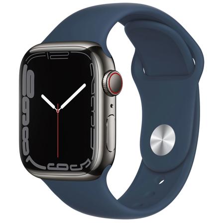Apple Watch Series 7 GPS+Cell, 41mm Graphite SS Case, Abyss Blue Sport Band, Reg