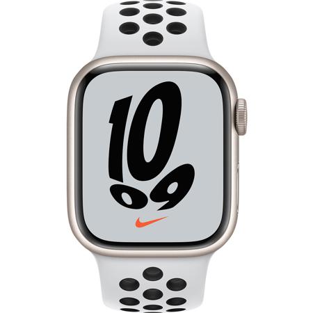 Apple Watch Nike 7 GPS+Cell, 41mm Starlight AL Case, Platinum/Black Band, Reg