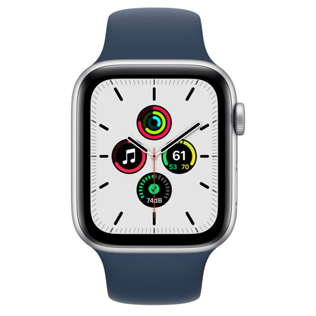 Apple Watch SE GPS+Cel, 44mm Silver AL Case with Abyss Blue Sport Band, Regular
