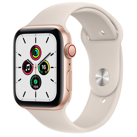 Apple Watch SE GPS+Cellular, 44mm Gold AL Case w/Starlight Sport Band, Regular