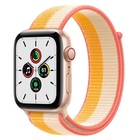 Apple Watch SE GPS+Cellular, 44mm Gold AL Case w/Maize/White Sport Loop, Regular