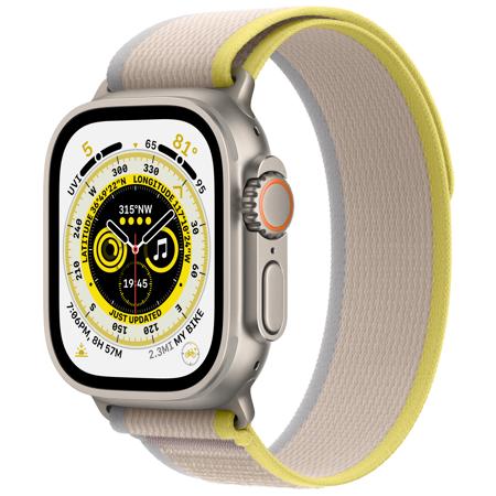 Apple Watch Ultra GPS+Cellular, 49mm Titanium Case w/Yellow/Beige Trail Loop,S/M
