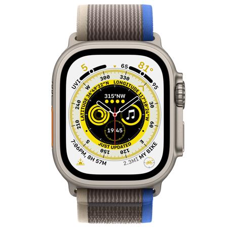 Apple Watch Ultra GPS + Cellular, 49mm Titanium Case w/Blue/Gray Trail Loop, S/M