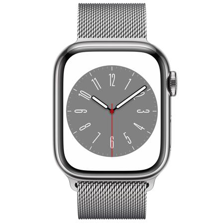 Apple Watch Series 8 GPS + Cellular, 41mm Silver SS Case w/Silver Milanese Loop