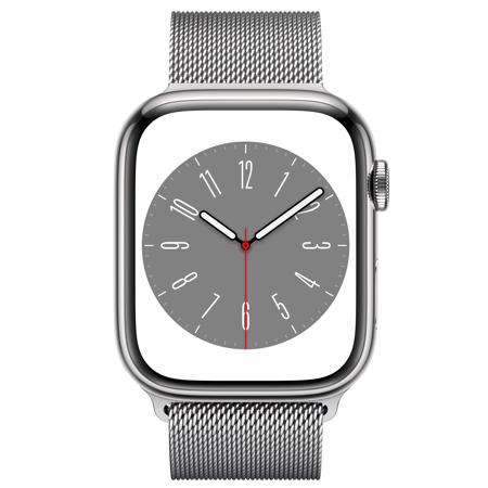 Apple Watch Series 8 GPS + Cellular, 45mm Silver SS Case w/Silver Milanese Loop