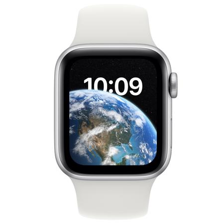 Apple Watch SE GPS, 40mm Silver Al Case with White Sport Band, Small/Medium,2022