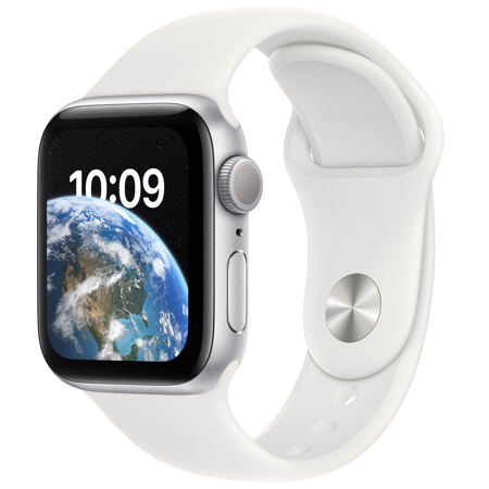 Apple Watch SE GPS, 40mm Silver Al Case with White Sport Band, Medium/Large,2022