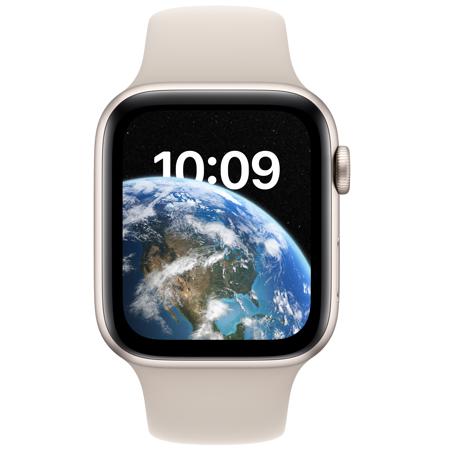 Apple Watch SE GPS, 44mm Starlight Al Case with Starlight Sport Band, S/M, 2022