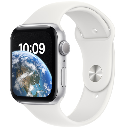 Apple Watch SE GPS, 44mm Silver Al Case with White Sport Band, Medium/Large,2022