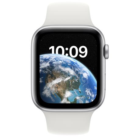 Apple Watch SE GPS + Cellular, 44mm Silver Al Case w/White Sport Band, M/L, 2022