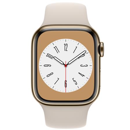 Apple Watch Series 8 GPS+Cell, 41mm Gold SS Case with Starlight Sport Band, S/M
