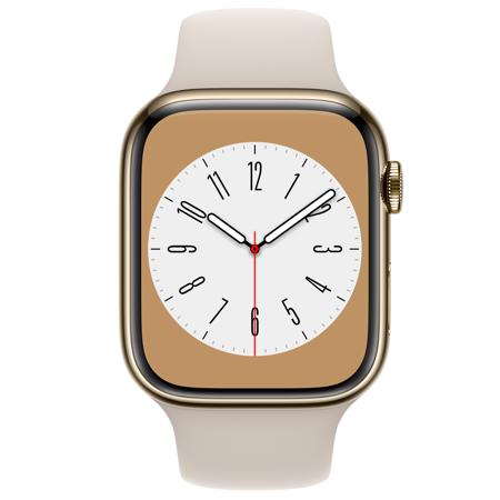 Apple Watch Series 8 GPS+Cell, 45mm Gold SS Case with Starlight Sport Band, M/L