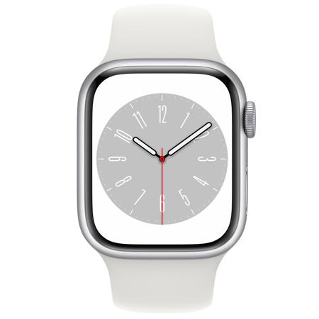 Apple Watch Series 8 GPS + Cellular, 41mm Silver AL Case w/White Sport Band, S/M