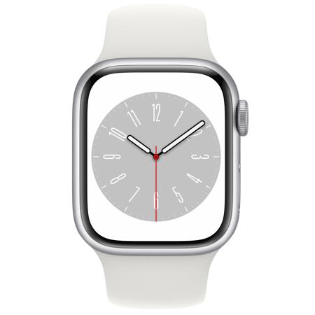 Apple Watch Series 8 GPS, 41mm Silver AL Case w/White Sport Band, Small/Medium