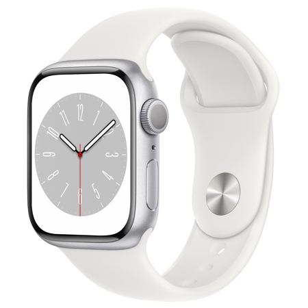 Apple Watch Series 8 GPS, 41mm Silver AL Case w/White Sport Band