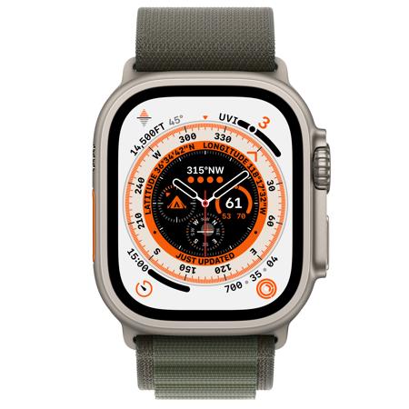 Apple Watch Ultra GPS + Cellular, 49mm Titanium Case with Green Alpine Loop, Medium