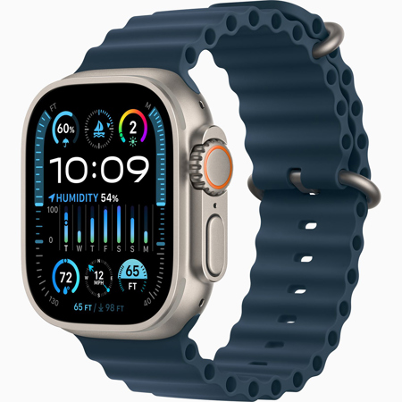 Apple Watch Ultra 2 GPS + Cellular, 49mm Titanium Case, Blue Ocean Band Adjustable Strap