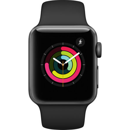 Apple Watch Series 3, GPS, 38mm, Space Gray Aluminum Case, Black Sport Band