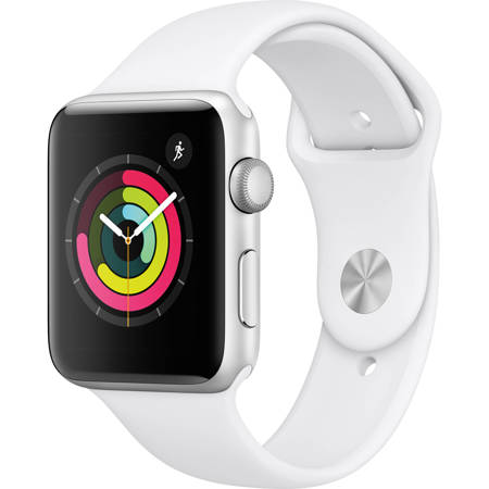Apple Watch Series 3, GPS, 42mm, Silver Aluminum Case, White Sport Band