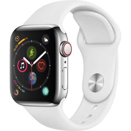 Apple Watch Series 4, GPS+Cellular, 40mm, Stainless Steel, White Sport Band
