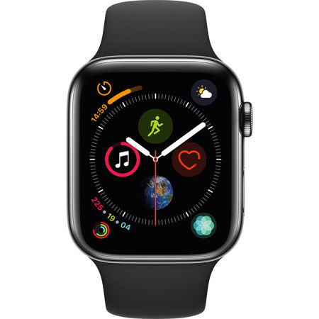 Apple Watch Series 4, GPS + Cellular, 44mm, Black Case, Black Sport Band