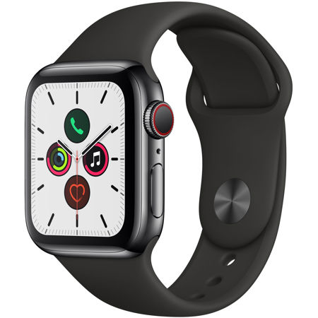 Apple Watch Series 5 GPS + Cellular, 40mm Space Black Steel Case with Black Band