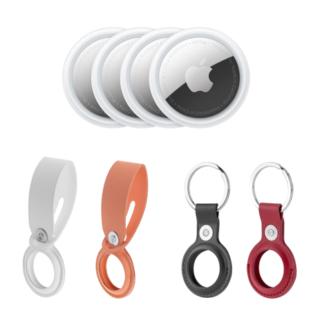 Apple AirTag, 4-Pack with Leather Case w/Key Ring, (Black, Red, Orange,  White) MX542AM/A K2