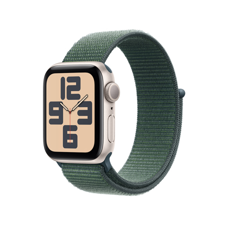 Apple Watch SE GPS Aluminum Case (2024) 40mm Adjustable Strap Lake Green Sport Loop Starlight