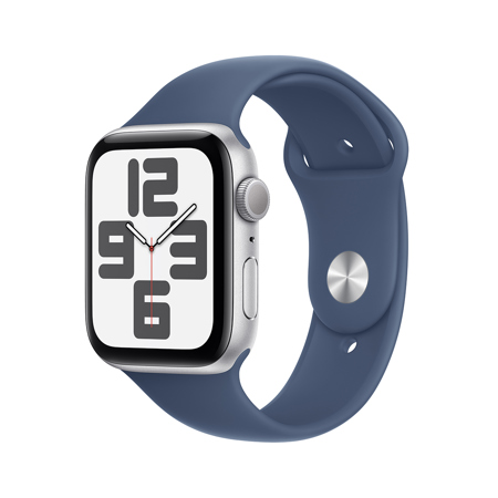 Apple Watch SE GPS Aluminum Case (2024) 44mm Medium/Large Denim Sport Band Silver