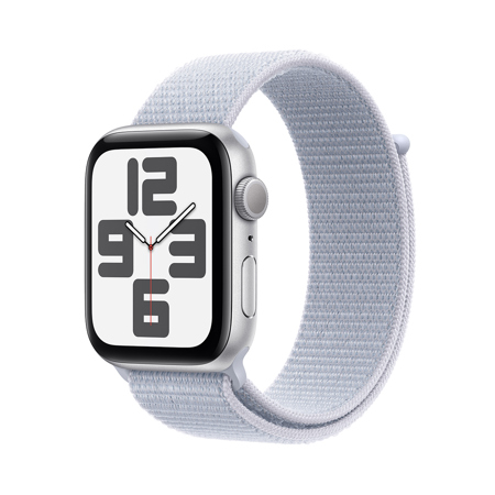 Apple Watch SE GPS Aluminum Case (2024) 44mm Adjustable Strap Blue Cloud Sport Loop Silver