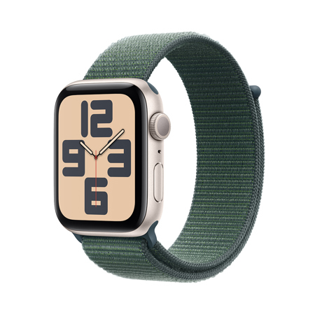 Apple Watch SE GPS Aluminum Case (2024) 44mm Adjustable Strap Lake Green Sport Loop Starlight