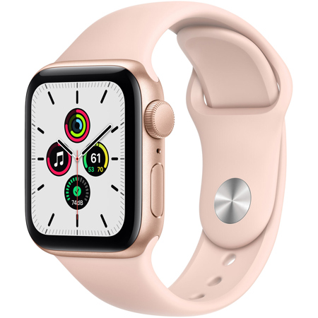 Apple Watch SE GPS, 40mm Gold Aluminum Case with Pink Sand Sport Band, Regular