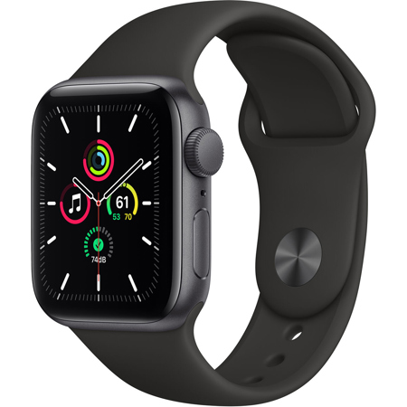 Apple Watch SE GPS, 40mm Space Gray Aluminum Case with Black Sport Band, Regular